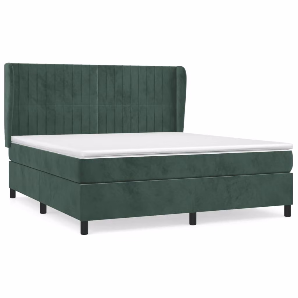 Giroletto a Molle con Materasso Verde Scuro 160x200 cm Velluto