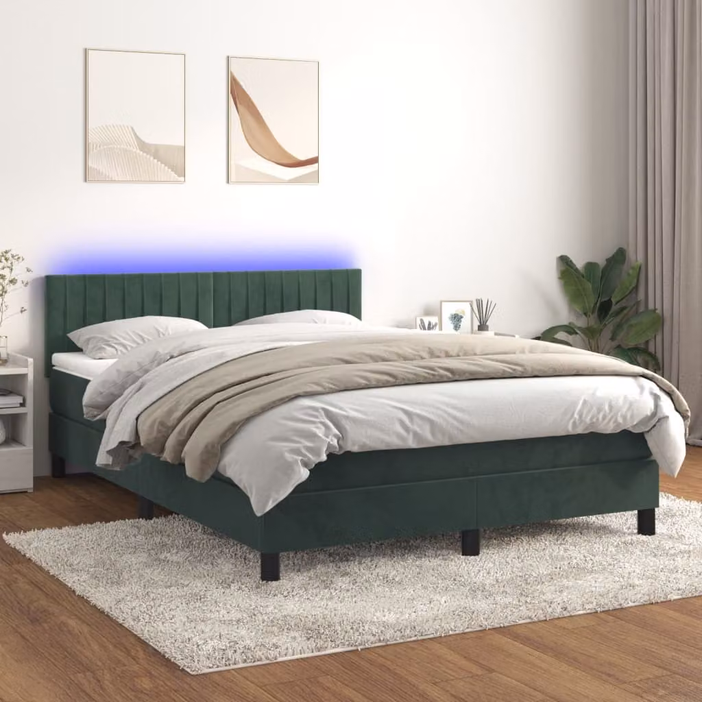 Maison Exclusive - Letto a Molle con Materasso e LED Verde Scuro 140x200cm Velluto