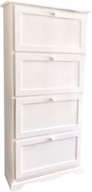 Scarpiera Mobili 2G in legno bianco con 4 ante ribalta stile arte povera L: 79 cm, P: 30 cm, H: 170 cm – 1