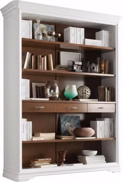 Libreria a giorno Mobili 2G in legno laccato con 3 cassetti, disponibile in bianco, marrone o beige, L: 161 cm, P: 48 cm, H: 215 cm – 1