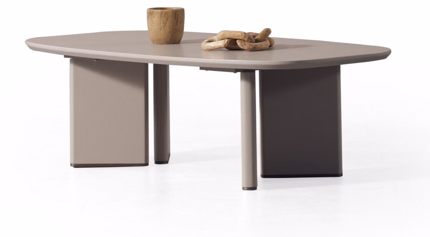 Tavolino da caffè moderno ed elegante, color beige, ovale e rotondo, ideale per il soggiorno, dal design lussuoso