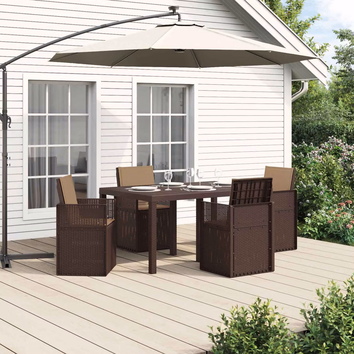 Set da Pranzo per Giardino e Terrazza vidaXL in 5 Pezzi Marrone e Beige in Plastica e Rattan