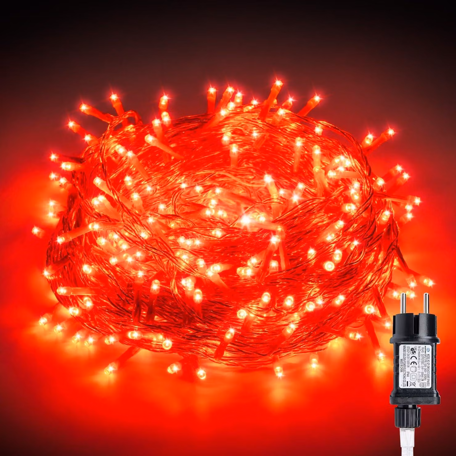 Catena luminosa da 20 metri, con 200 LED, colore rosso, grado di protezione IP44, adatta per interni ed esterni