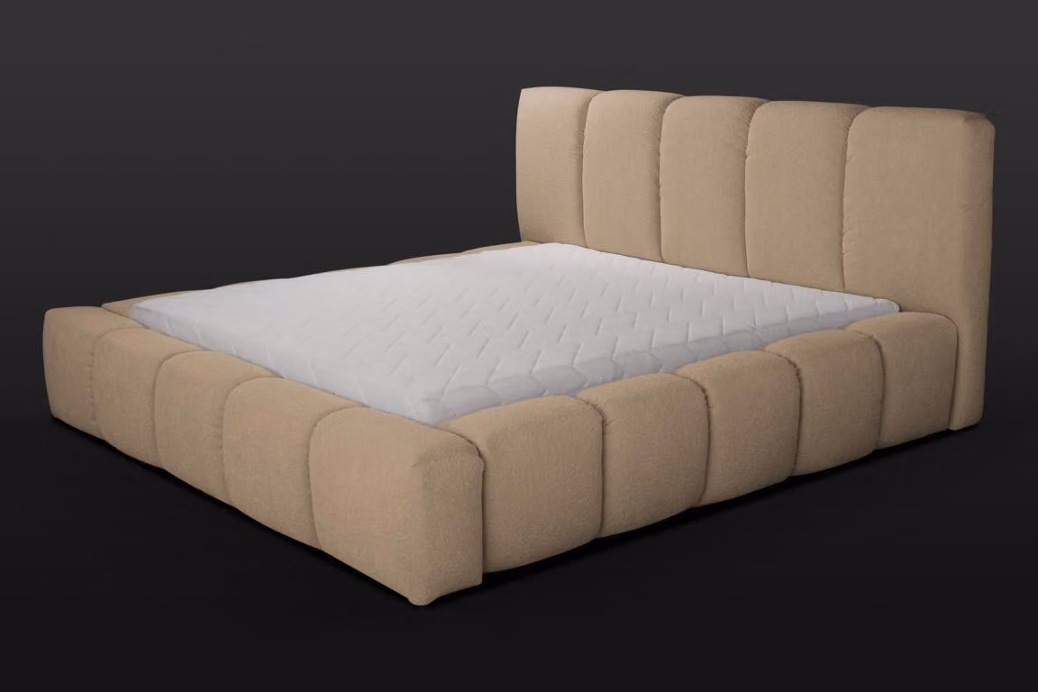 Bett Beige Doppelbett Schlafzimmer Holzmöbel Design elegant Polsterung Stoff