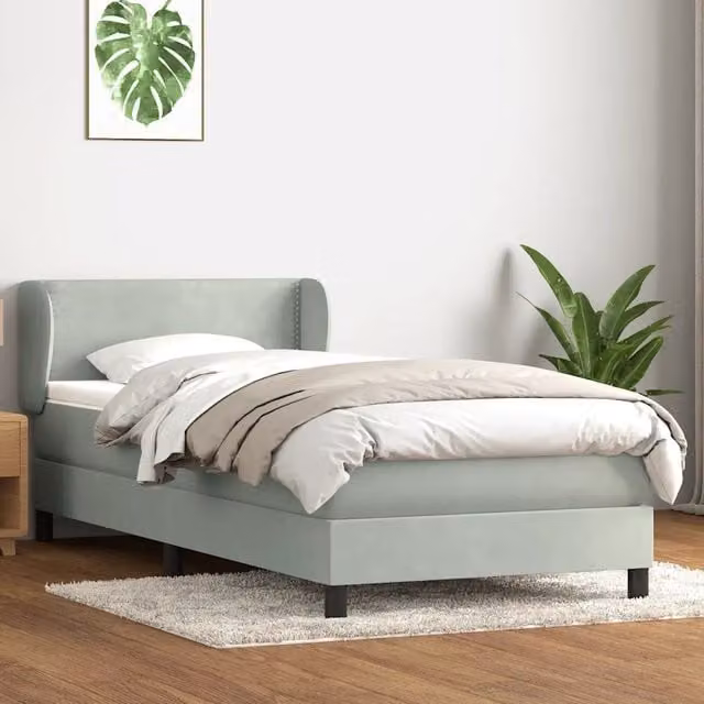 Letto con Giroletto a Molle e Materasso Ibrido vidaXL in Velluto Grigio Chiaro L 80 cm x P 223 cm x H 30 cm
