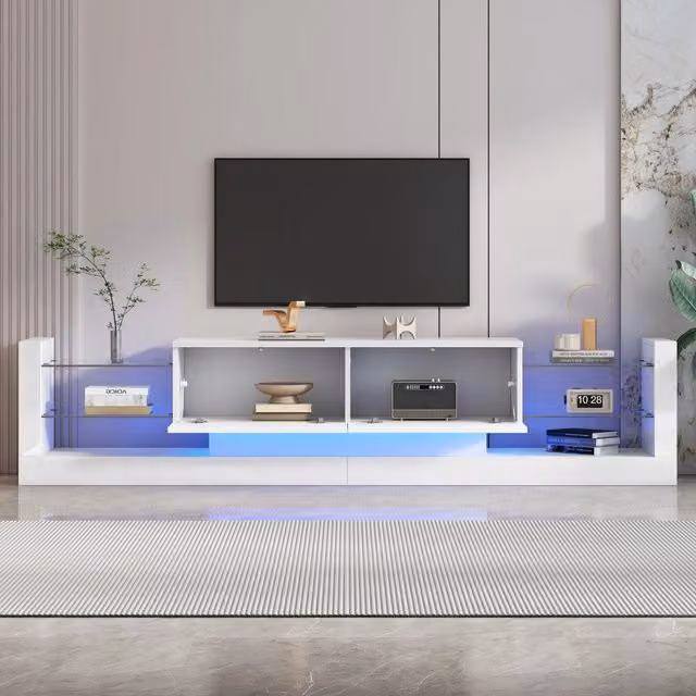 Mobile TV a LED - Zephmum- 181 cm- Lucido, vetro frontale, due cassetti pieghevoli