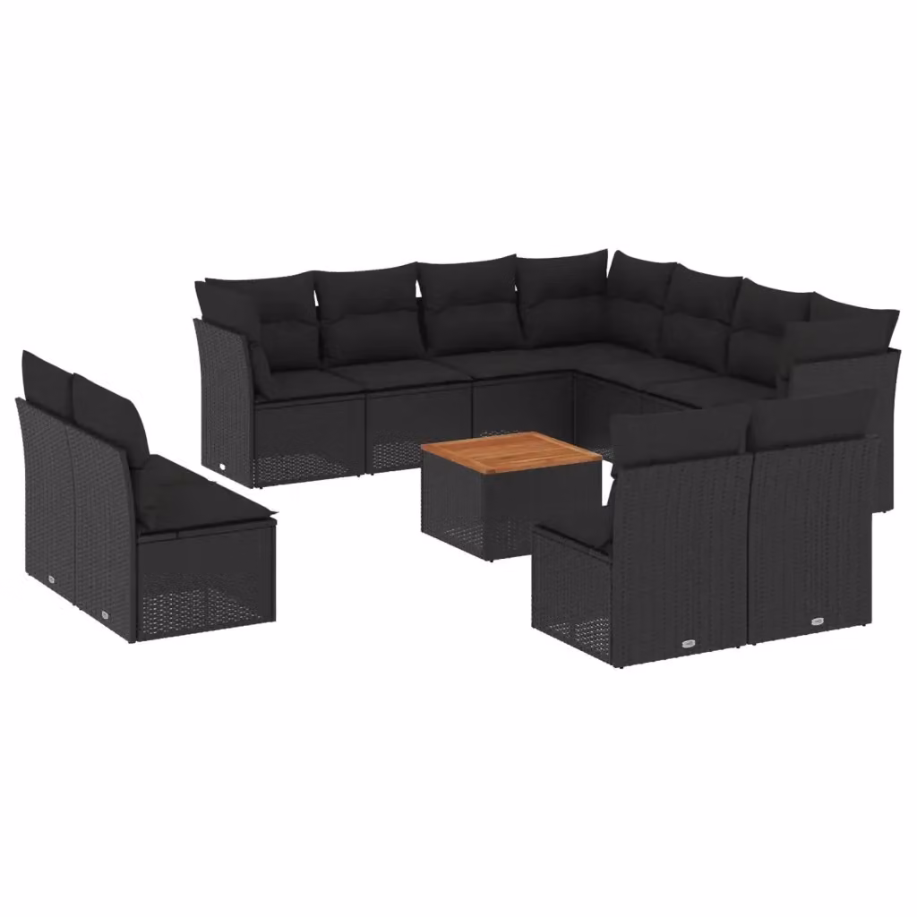 Set di divani da giardino VIDAXL a forma di U in polyrattan nero con cuscini, 12 posti – 2