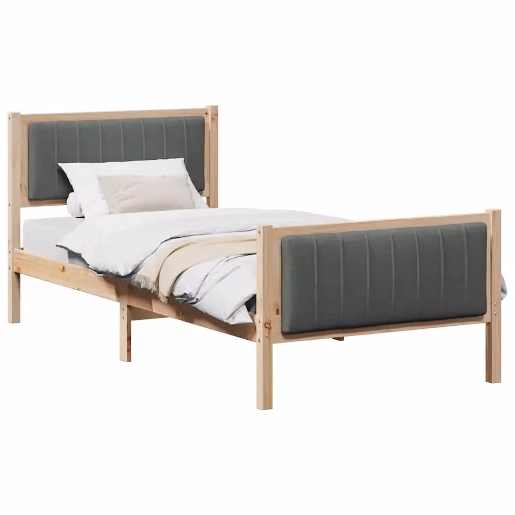 Struttura del letto moderna vidaXL in legno di pino marrone e grigio scuro L/P/H: 90 x 190 cm – 2