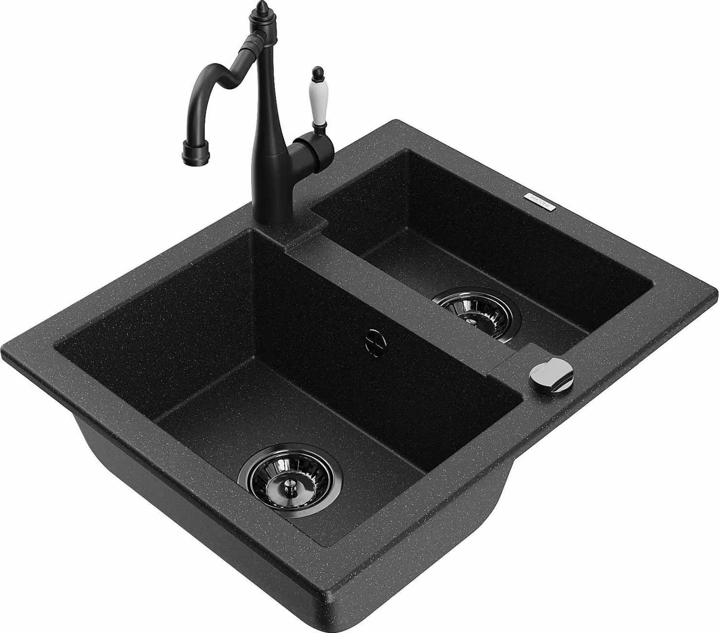 Mexen Carlos lavello in granito a 1,5 vasche con miscelatore cucina Carla, nero/argento metallizzato - 6518-73-670700-70-B