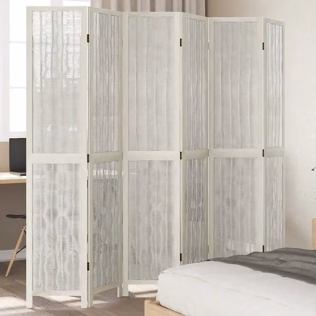 Divisorio Ambienti vidaXL in Legno di Paulownia Bianco con 6 Pannelli H: 215 cm, L: 200 cm