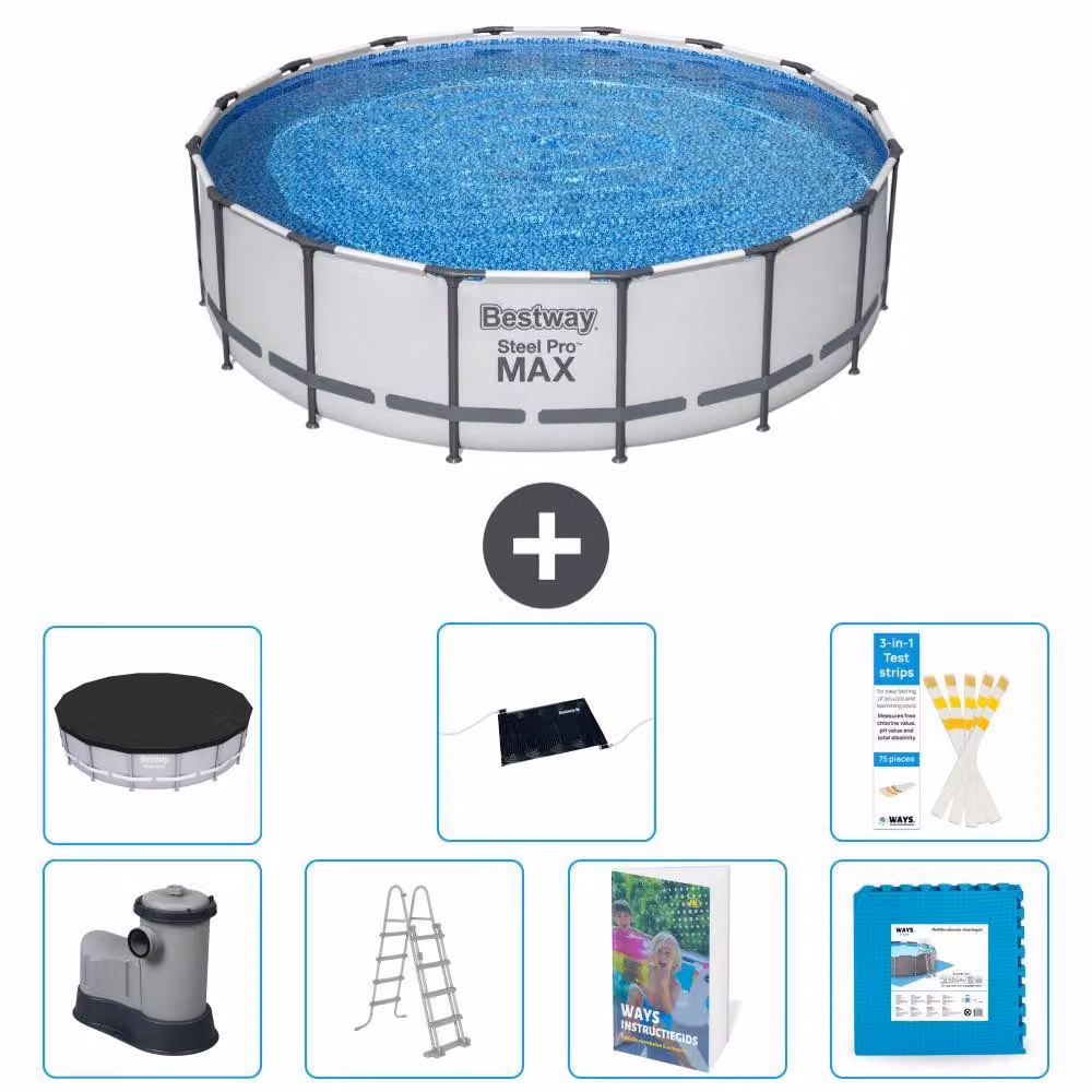 Bestway Steel Pro MAX, piscina in acciaio, forma rotonda, dimensioni 488x122 cm, composta da 6 parti, modello S621