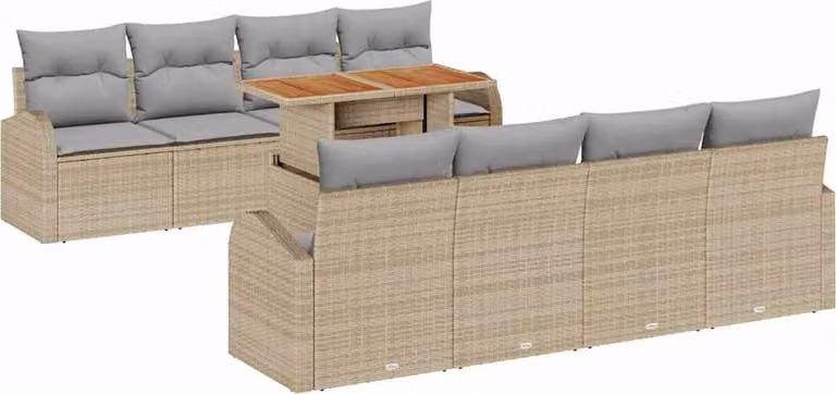 Set Divano da Giardino 9 pcs Beige Poly Rattan
