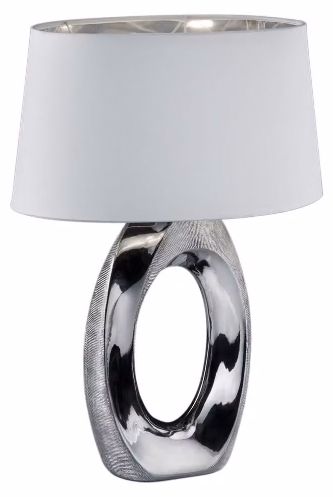 Lampada da tavolo, Vetroceramica, tessuto, bianco argento, H 52 cm, TABA
