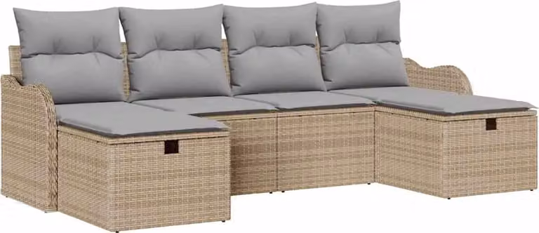Set Divano da Giardino con cuscino 6 pcs Beige polyrattan