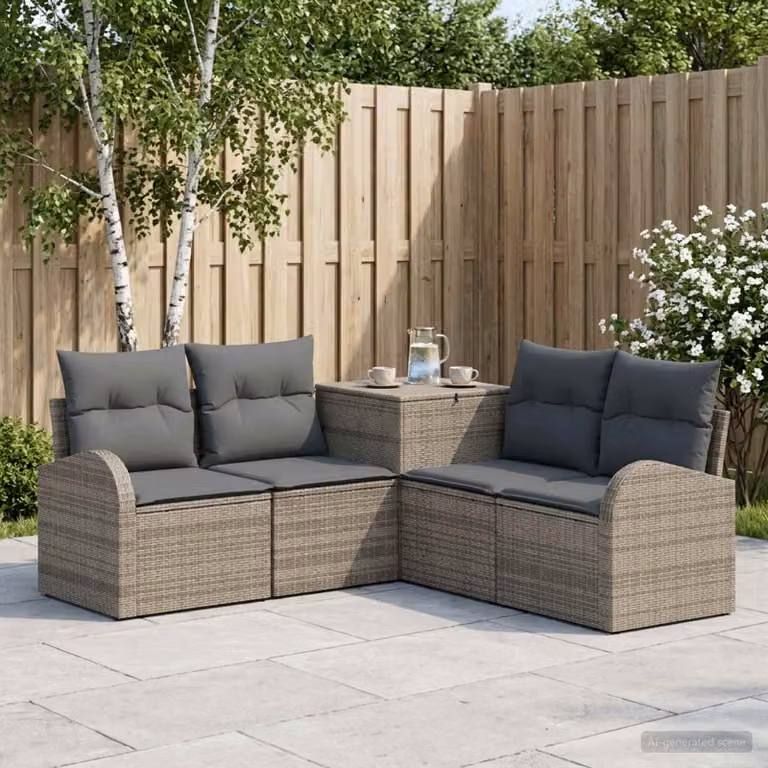 Set di divani da giardino vidaXL a forma di L con cuscini in tessuto, colore grigio e antracite