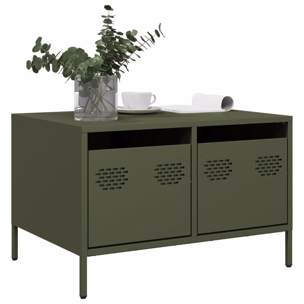 Mobile TV vidaXL Verde Oliva in Acciaio Laminato a Freddo L: 68 cm, P: 50 cm, H: 43,5 cm