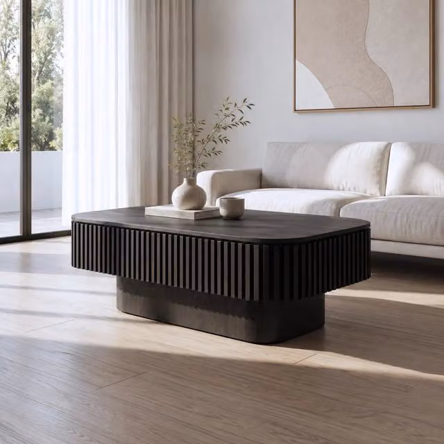 Tavolino da salotto moderno con contenitore nascosto e coperchio rimovibile in MDF e legno, colore nero, L: 98 cm, P: 60 cm, H: 35 cm
