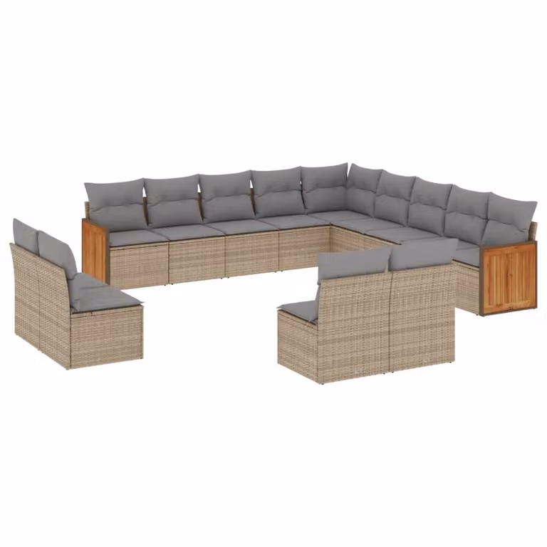 Set Divano da Giardino 13 pz con Cuscini Beige in Polyrattan