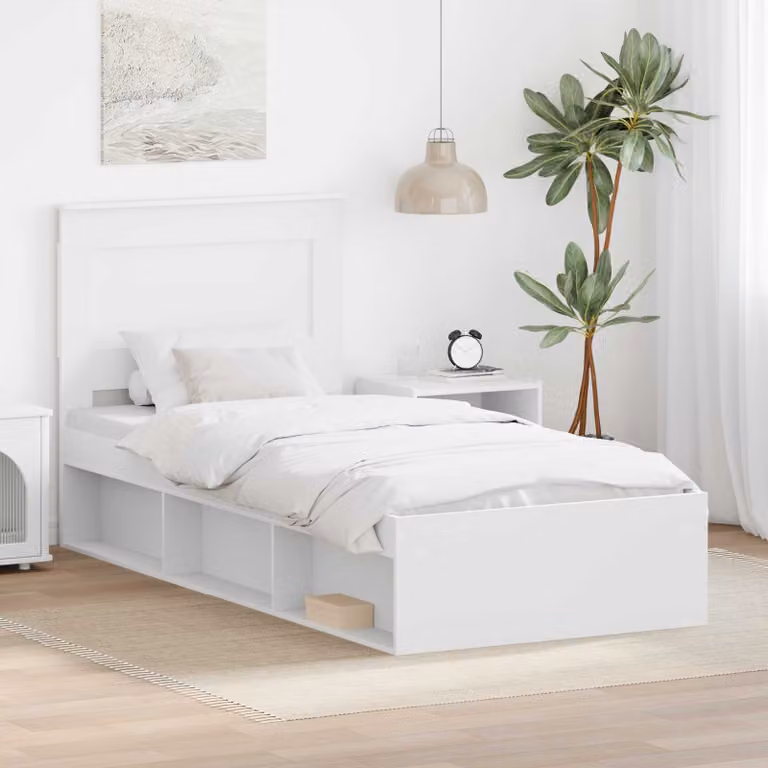 Struttura del letto bianca vidaXL in pino massello con doghe in legno L/P: 80 x 190 cm