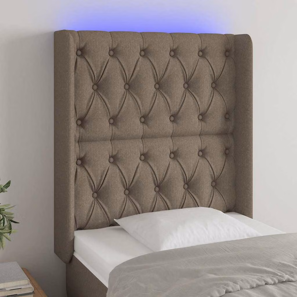 Testiera per letto vidaXL in tessuto beige con illuminazione LED e porta di ricarica USB, L: 83 cm, P: 16 cm, H: 118-128 cm