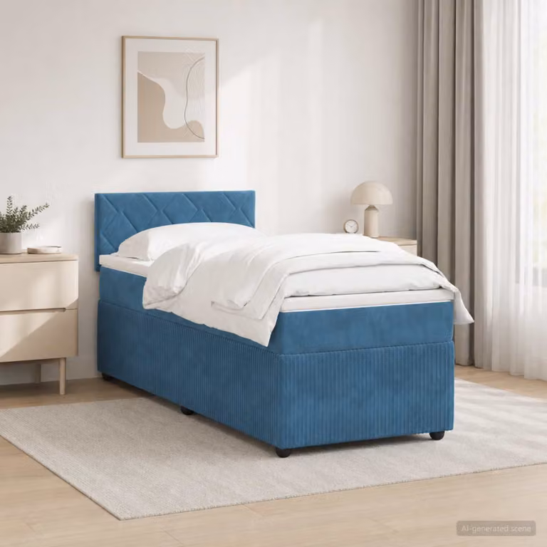 vidaXL Letto box spring con materasso ibrido in velluto blu L: 200 cm, P: 100 cm, H: 100,5 cm