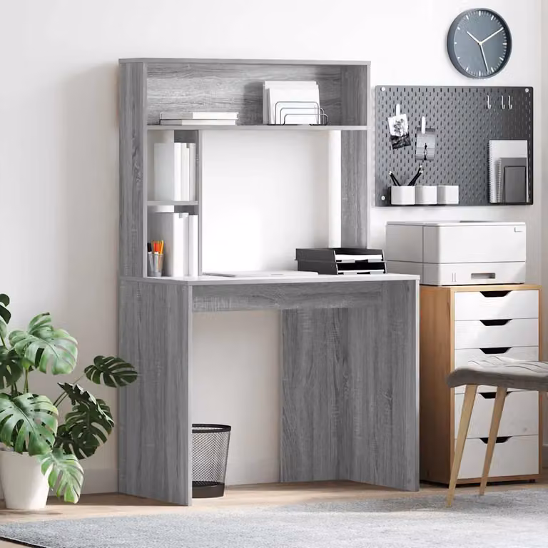 Scrivania moderna vidaXL in legno ingegnerizzato grigio, L 91 cm x P 50 cm x H 149 cm