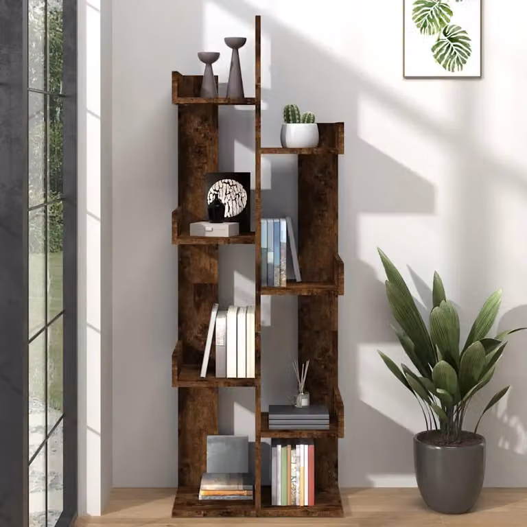 Libreria moderna vidaXL in legno multistrato e MDF, colore Rovere Fumo, L: 48 cm, P: 25,5 cm, H: 140 cm