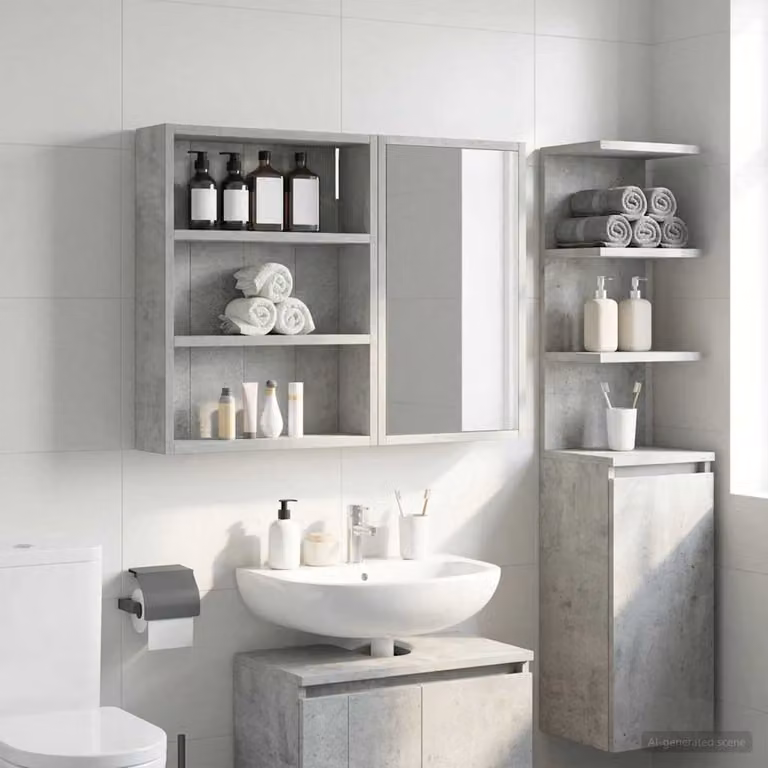Armadio da bagno a muro moderno vidaXL Grigio Cemento L: 40 cm, P: 10 cm, H: 50 cm