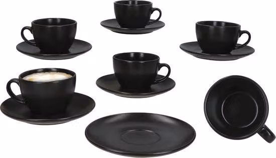 Set di Caffè con Piatti per 6 Persone - Caffè in Ceramica Matte Nero per Colazione e Caffè