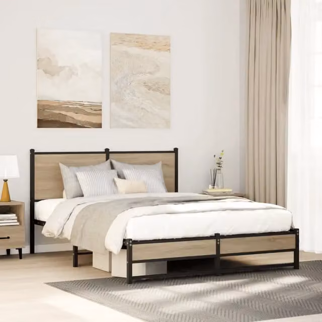 Struttura Letto Design Mania in Metallo e Rovere Sonoma Marrone L 140 x P 200 cm