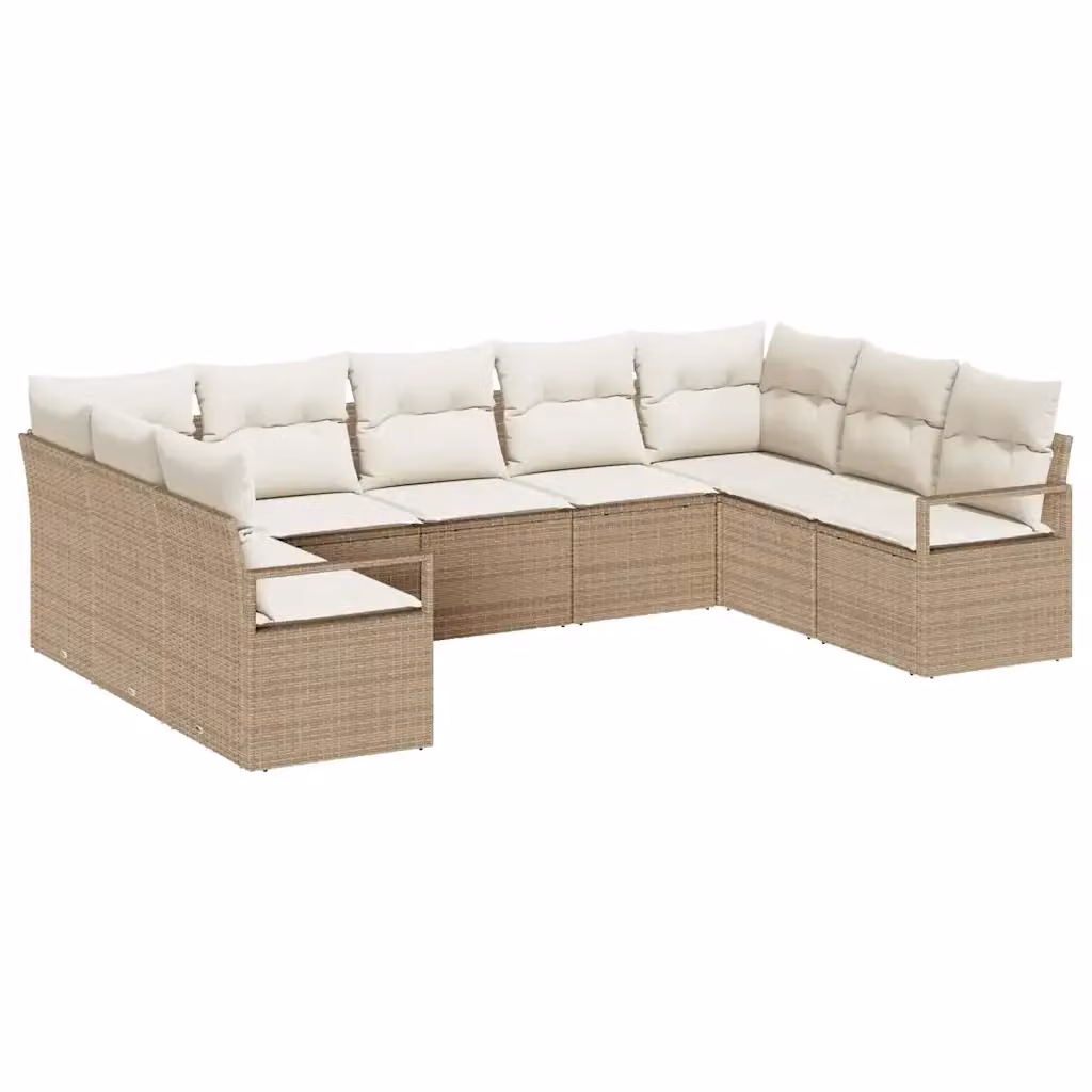 Set Divano da Giardino 9 pz vidaXL in Polyrattan con Cuscini Beige e Bianco – 2