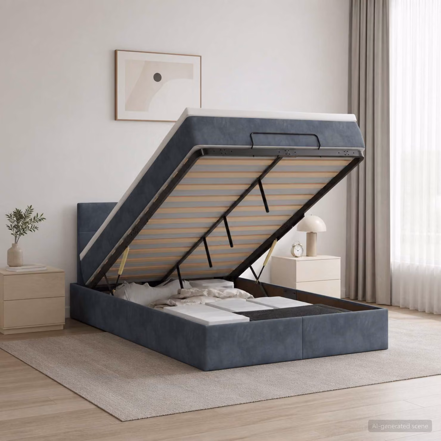 Letto ottomano con materasso vidaXL in velluto Grigio, L/P/H: 120 x 200 cm