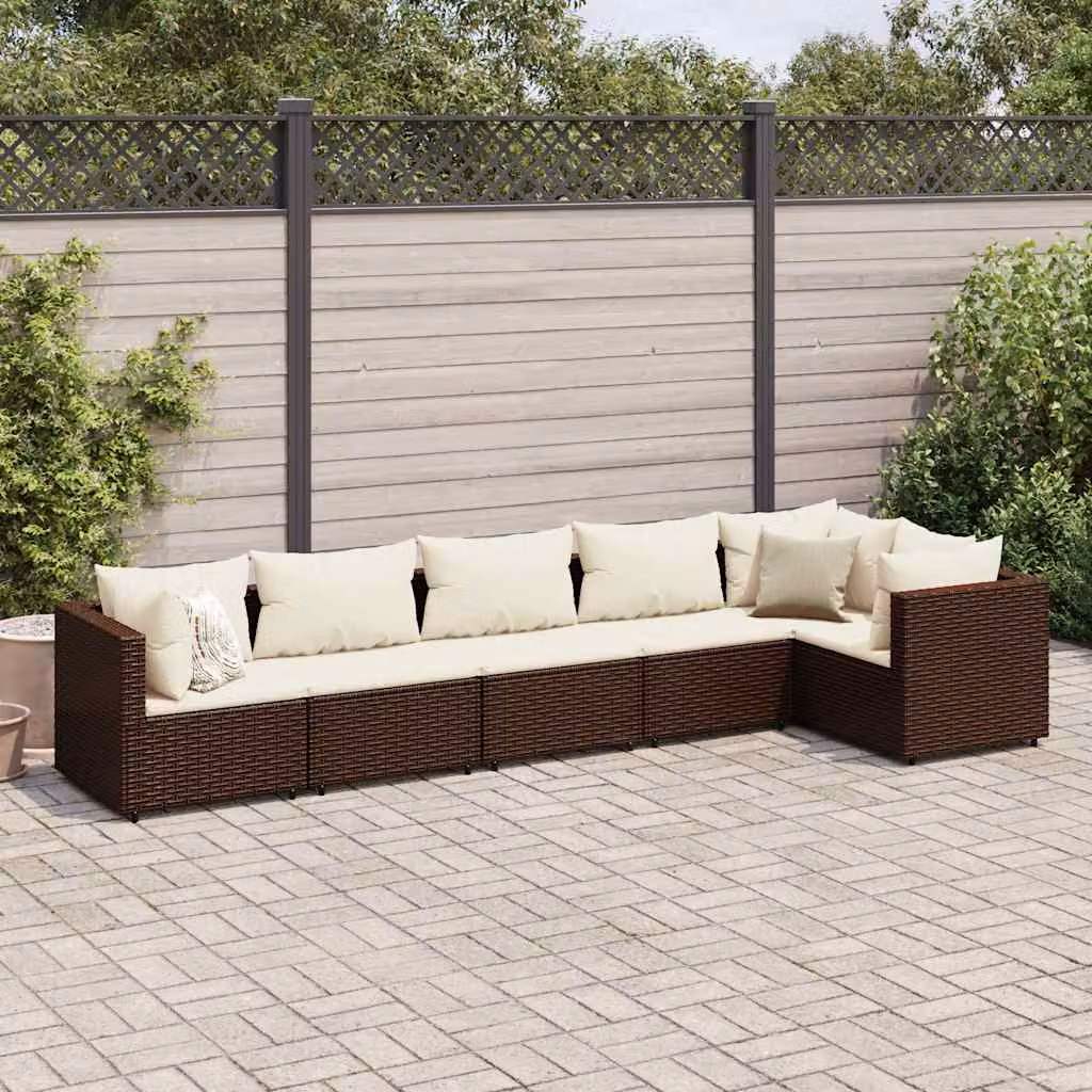Set di mobili da giardino vidaXL a forma di L composto da 6 pezzi con cuscini marroni e bianchi in rattan e metallo – 1