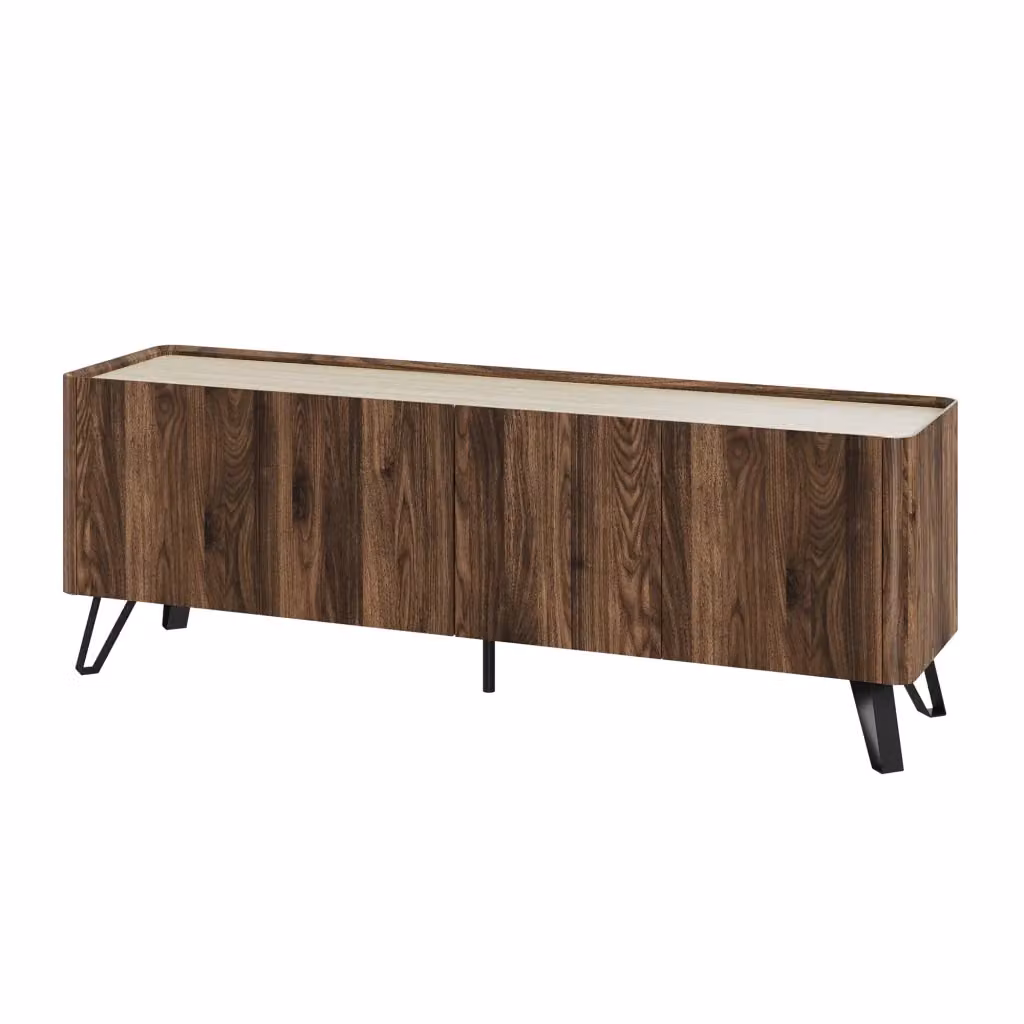 Mobile Porta TV Trorlon en.casa con 4 Ante, Effetto Noce e Travertino, L/P/H: 160 x 40 x 55 cm – 2