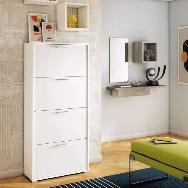 Mobile Portascarpe Adeindein, Scarpiera 24 Paia Made in Italy, 67x28x147h cm Bianco