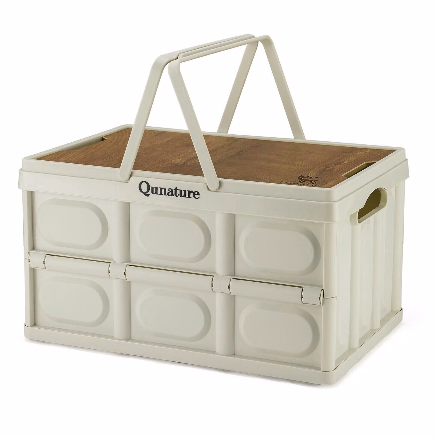 Qunature Scatola da campeggio pieghevole Scatola da campeggio pieghevole Organizzatore Scatola pieghevole Scatola di legno 30L con coperchio, con maniglia per il trasporto