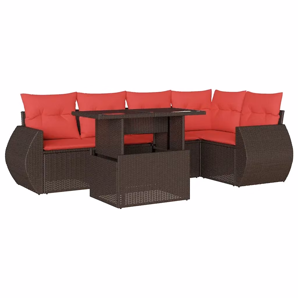 Set da giardino moderno vidaXL composto da 6 pezzi in rattan e metallo con cuscini marroni e tavolino da caffè – 2
