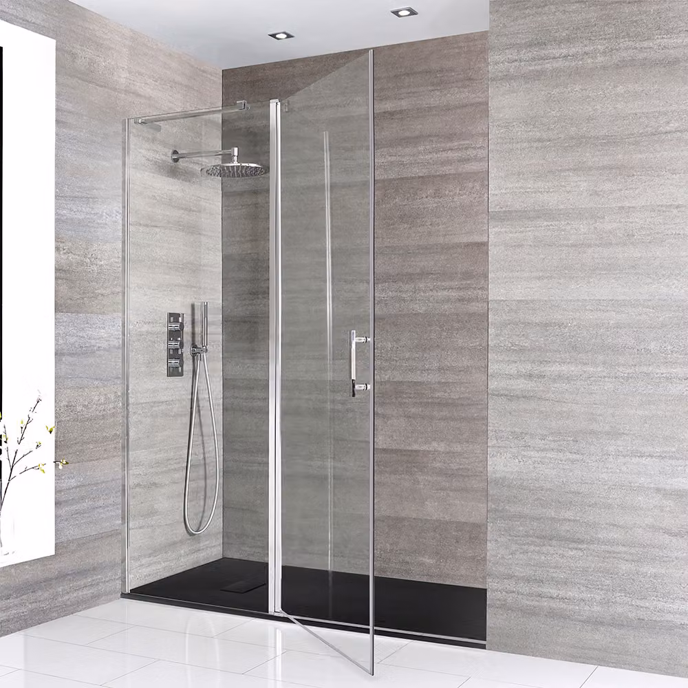 Porta Doccia Cromata a Nicchia con Piatto Doccia Ardesia - 800mm x 800mm - Piatto Doccia Antracite