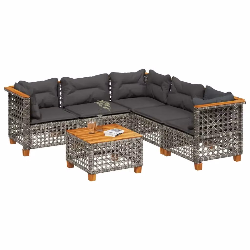 vidaXL Set Divano da Giardino 6 pz in Polyrattan Grigio con Cuscini e Tavolino – 2
