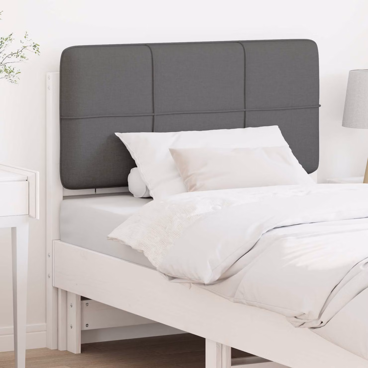 Testiera imbottita moderna vidaXL in pino massello, Bianco e grigio chiaro