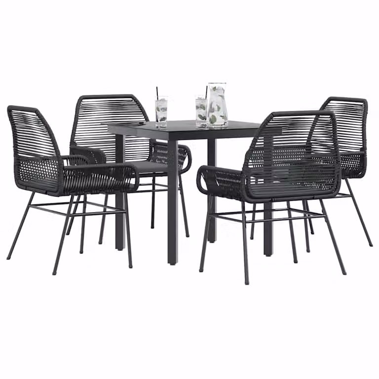 Set da pranzo da giardino vidaXL in polyrattan con cuscini e tavolo in vetro, 5 pezzi, antracite/grigio/nero
