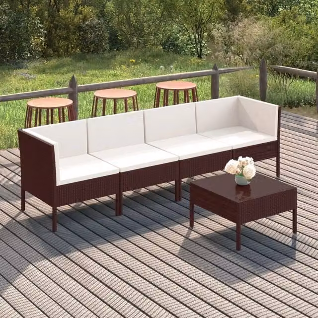 Set Divani da Giardino 5 pz con Cuscini in Polyrattan Marrone 3094335