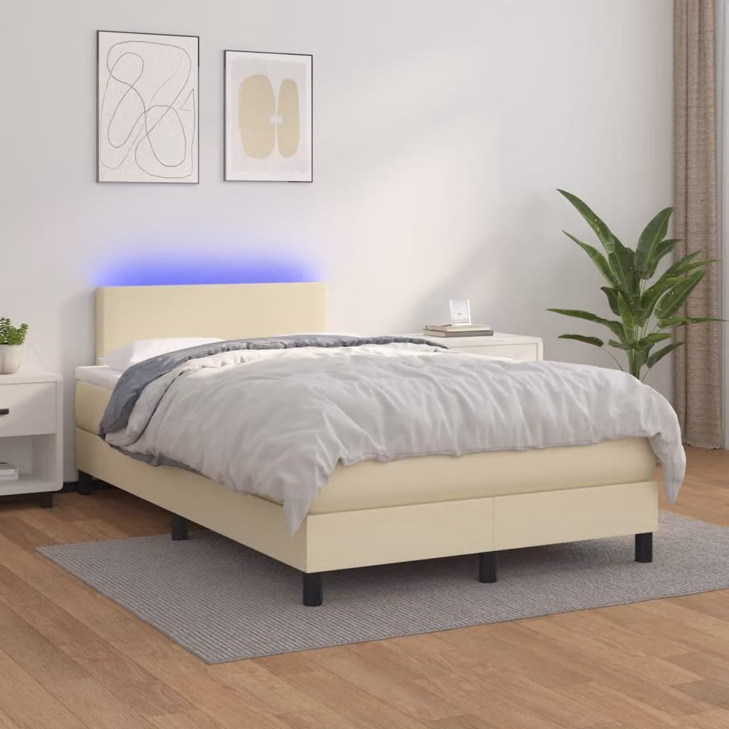Maison Exclusive - Letto boxspring con materasso e illuminazione a LED color crema, 120x200 cm, in ecopelle