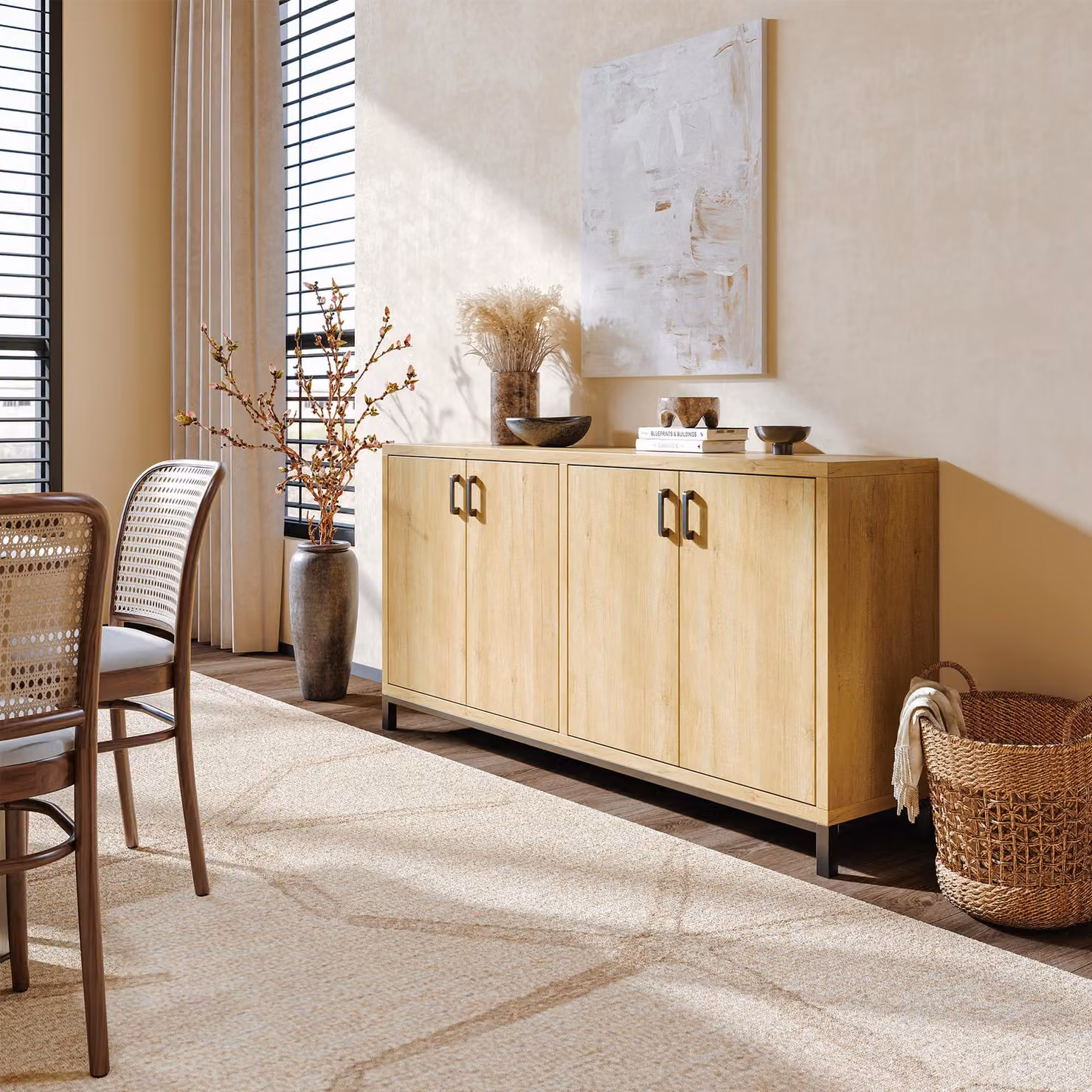 Mobile contenitore ProximaX, dimensioni 160x35x80 cm, aspetto legno, con 4 ante, armadio contenitore in stile industriale