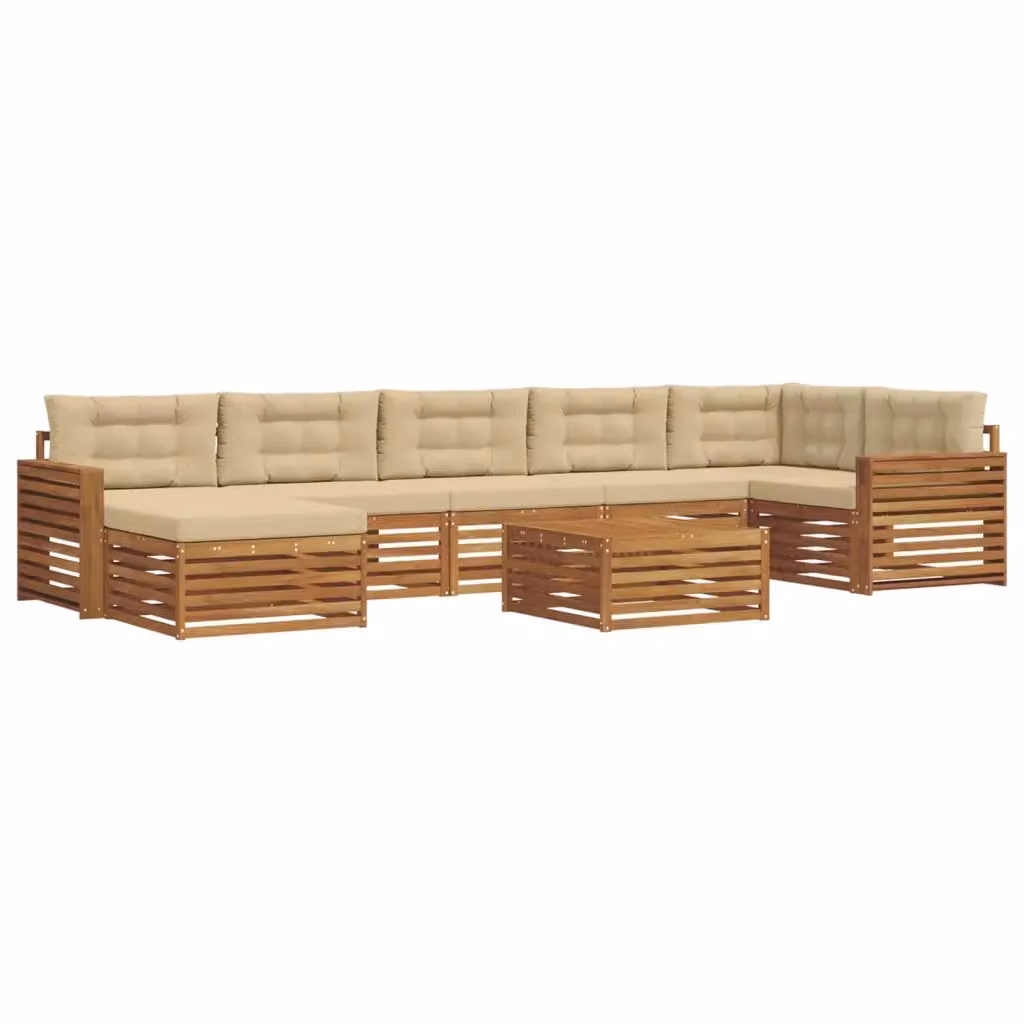 Set di divani da esterno vidaXL in legno di acacia 8 pezzi, colore beige e marrone, con cuscini inclusi e tavolino da caffè, ideale per giardino e terrazza – 2