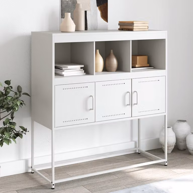 Credenza moderna vidaXL in metallo bianco con ante a battente L: 100,5 cm, P: 39 cm, H: 107 cm