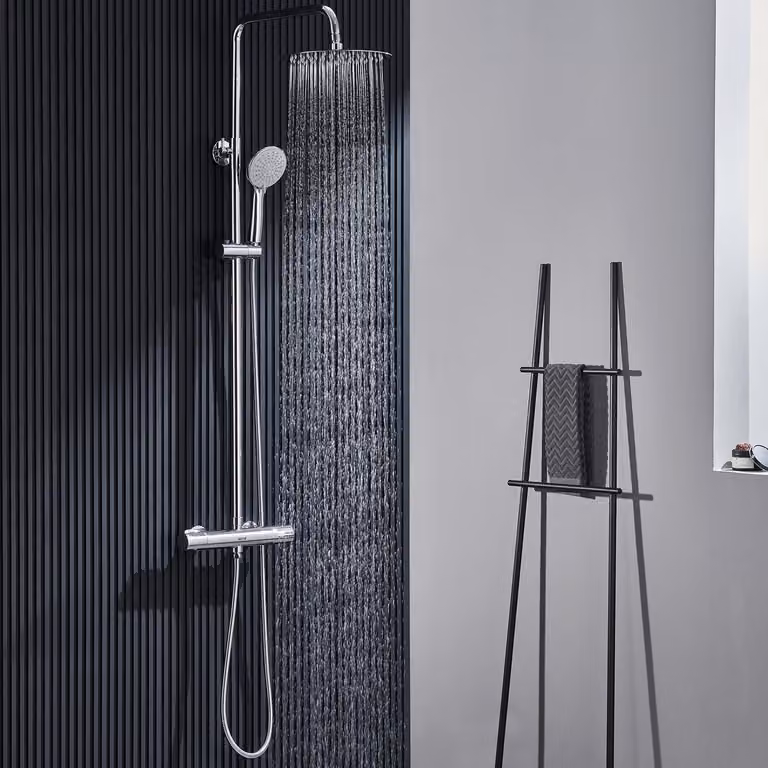 Set doccia con termostato, soffione da 25 cm, doccetta con 3 getti, acciaio inossidabile