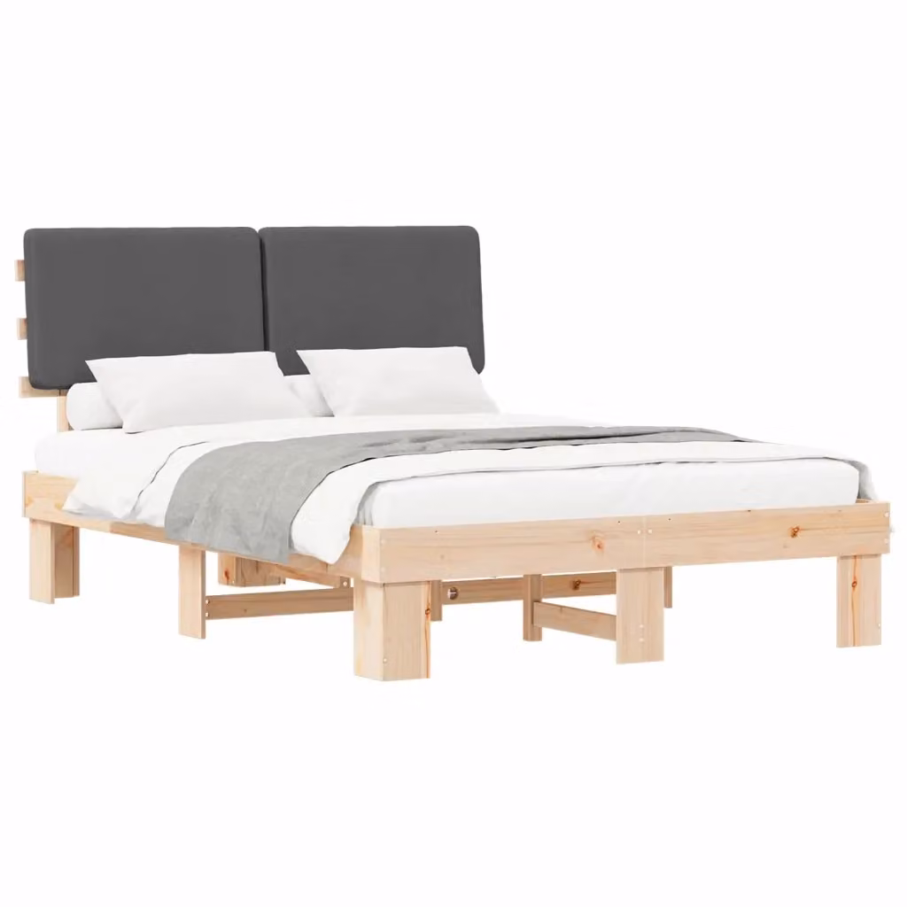 Letto moderno vidaXL con testiera rivestita in tessuto grigio e struttura in legno di pino L/P/H: 160 x 200 cm – 2