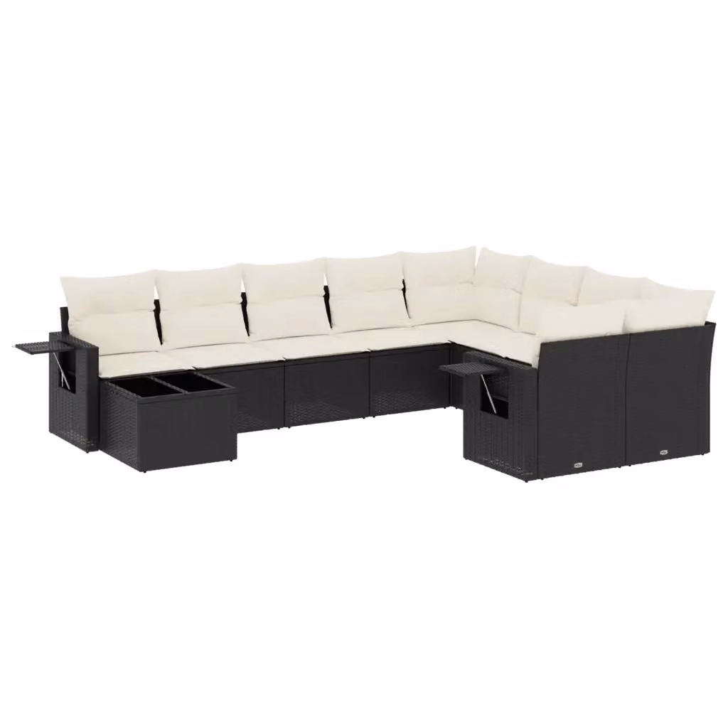 vidaXL Set Divani da Giardino 10 Pezzi in Polyrattan Nero con Cuscini e Tavolino da Esterno – 2