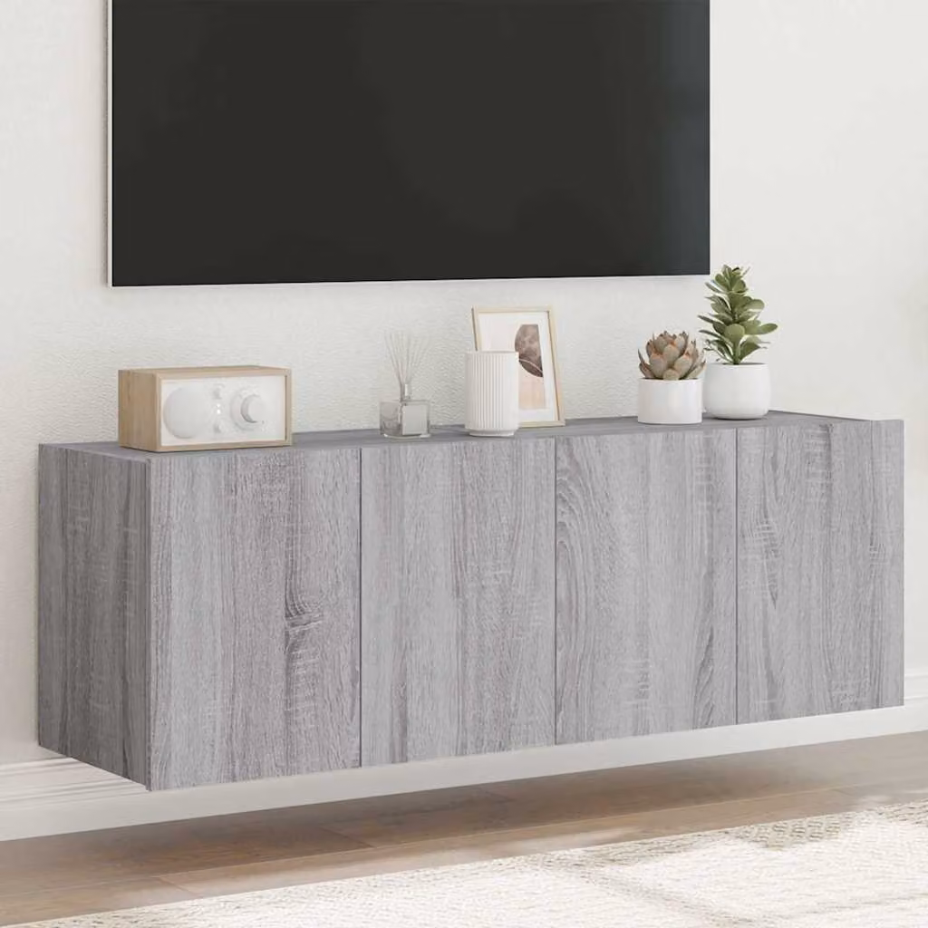 Set di 2 mobili TV da parete vidaXL con luci LED integrate, colore grigio, L 60 cm x P 35 cm x H 41 cm